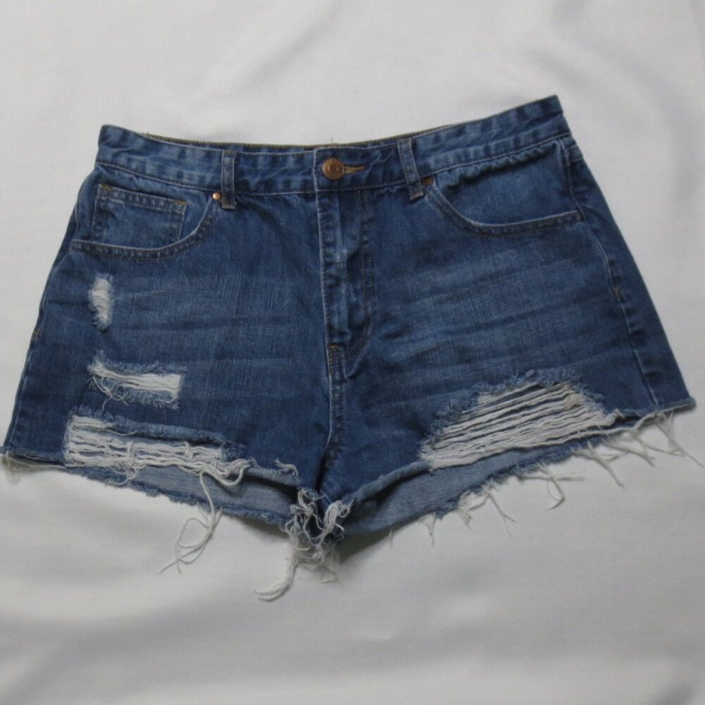 Classic Distressed Denim Shorts - Blue